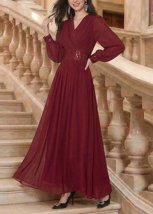 Dame Maxikjole V-hals Patchwork Stil 1