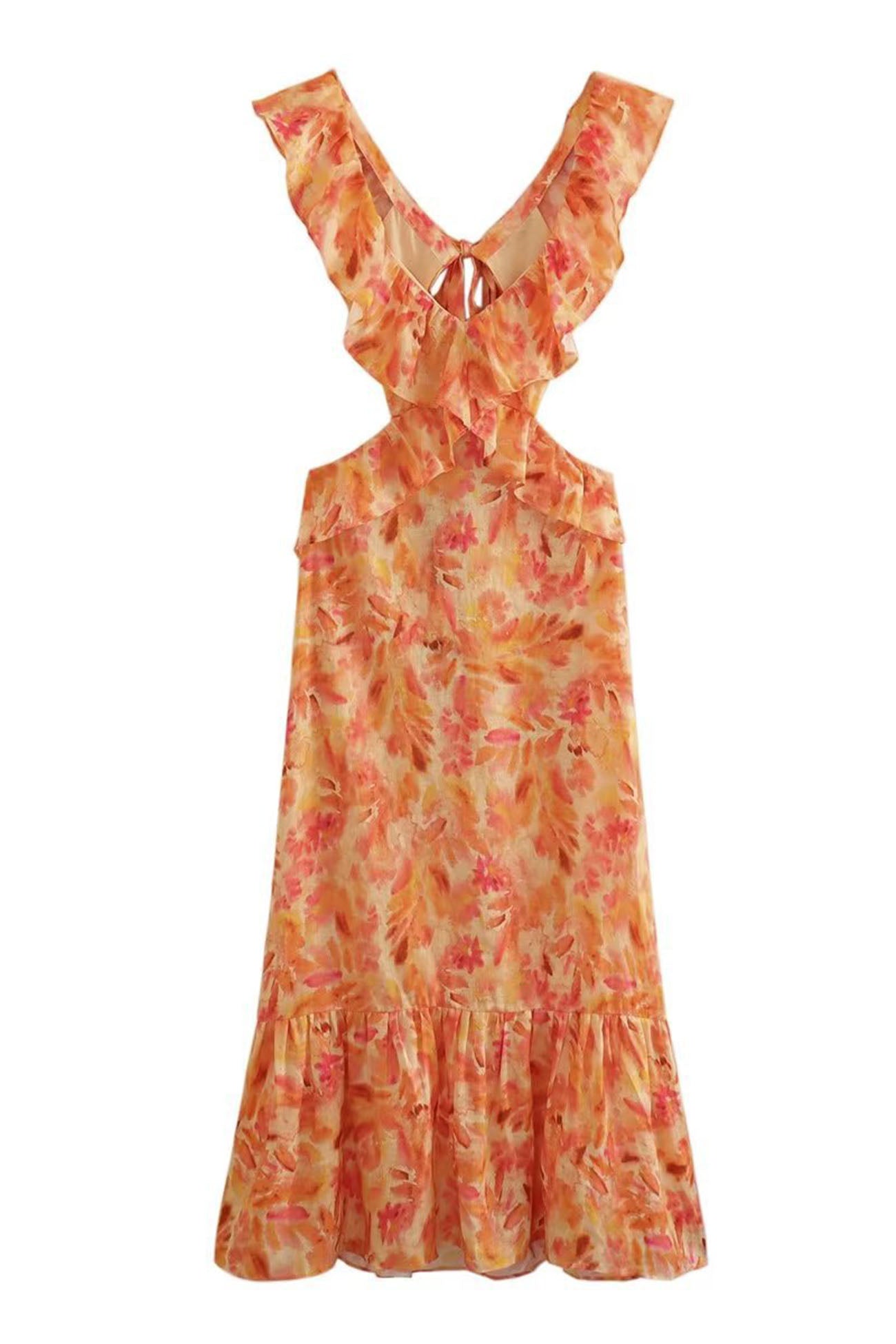 Dame Maxikjole med Blomsterdesign og Volanger 7