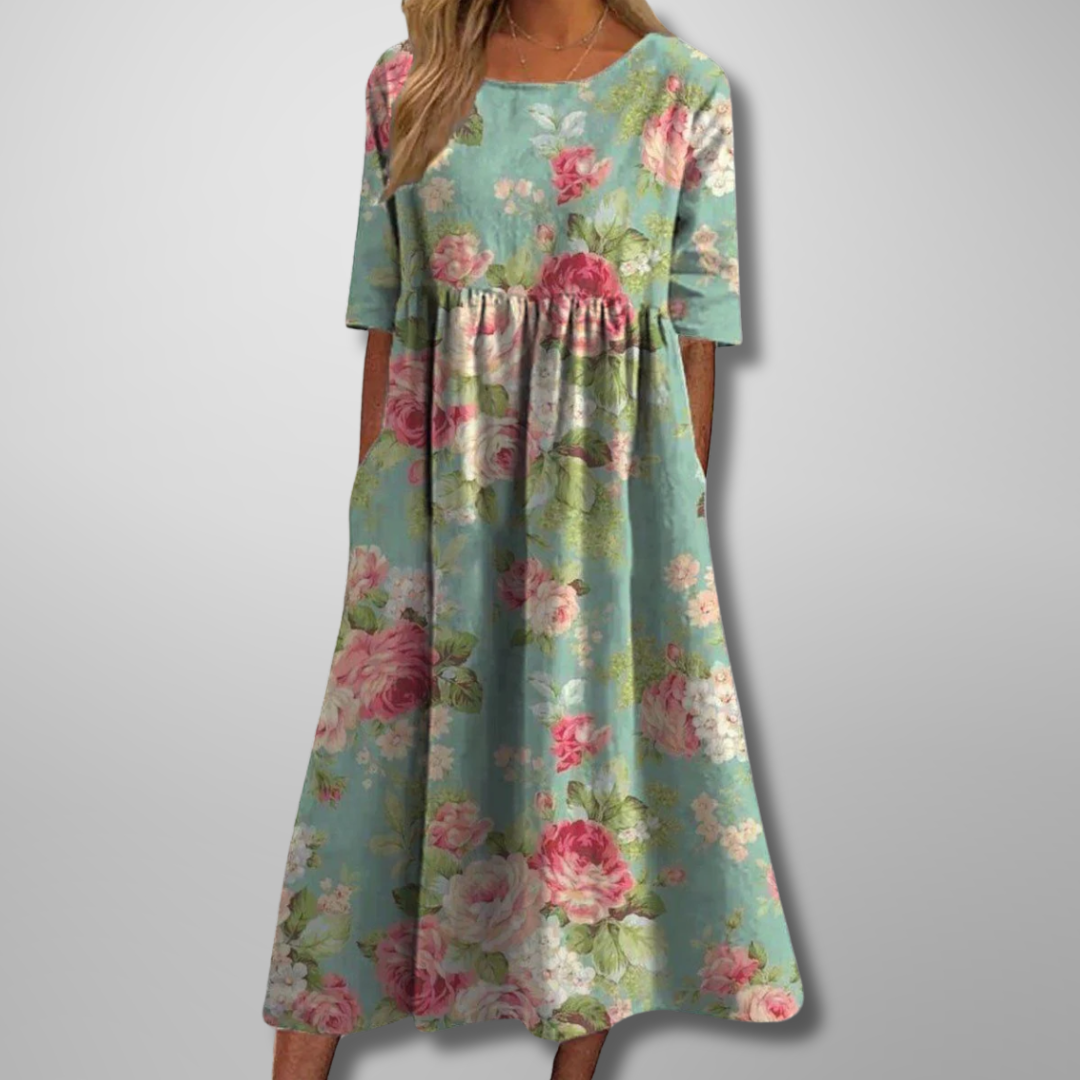 Dame Midi Kjole Blomstret Avslappet Stil 1