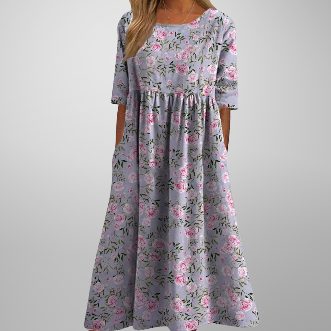Dame Midi Kjole Blomstret Avslappet Stil 5