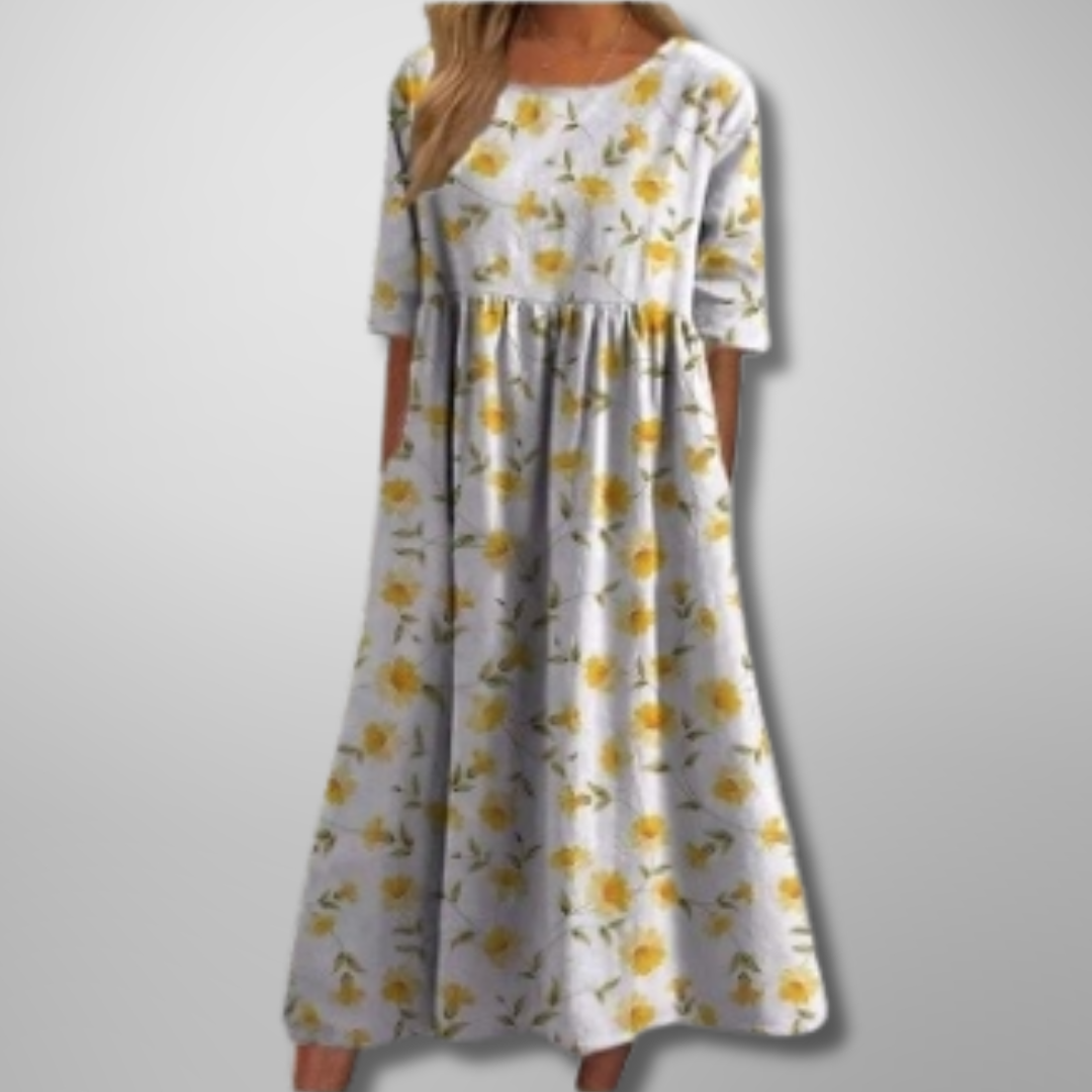 Dame Midi Kjole Blomstret Avslappet Stil 6