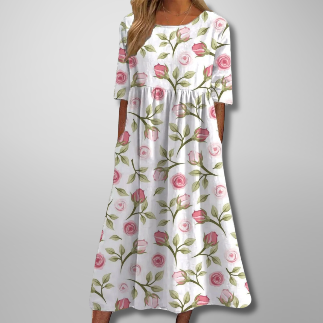 Dame Midi Kjole Blomstret Avslappet Stil 7