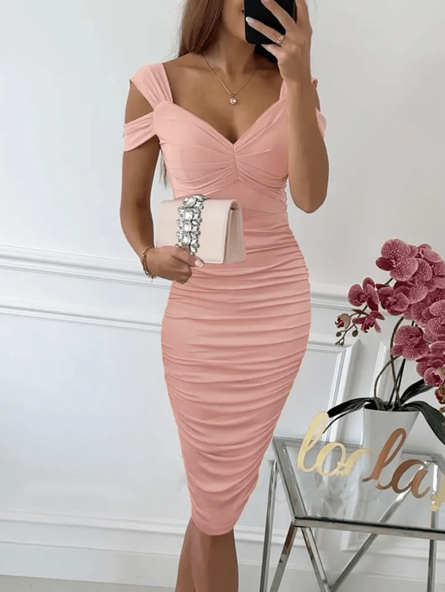 Dame Midi Kjole V-hals Ryggløs Moderne Stil 2