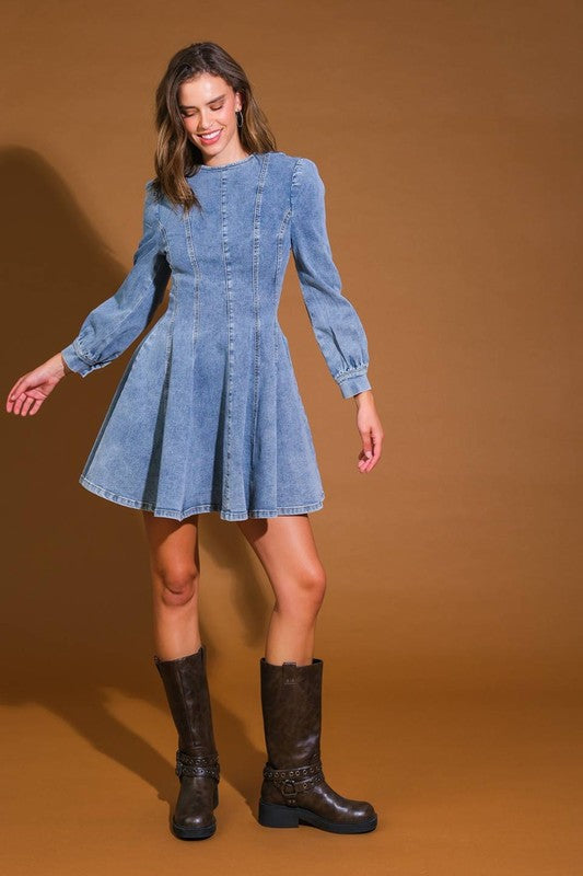 Dame Mini Kjole Denim Skater Stil 1