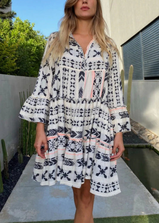 Dame Mini Kjole Oversized Trykket Kort Erme 2