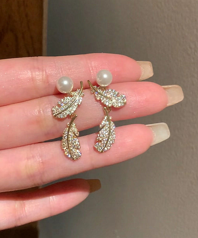 Dame Øredobber Fjær Design med Perle og Zircon Detaljer 2