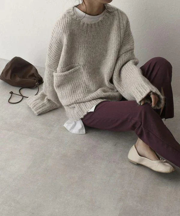 Dame Oversize Genser med Lomme 3