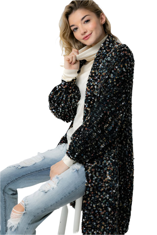 Dame Oversized Cardigan Marled Strikket Materiale 0