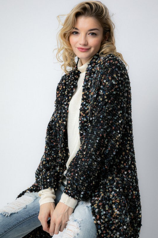 Dame Oversized Cardigan Marled Strikket Materiale 3