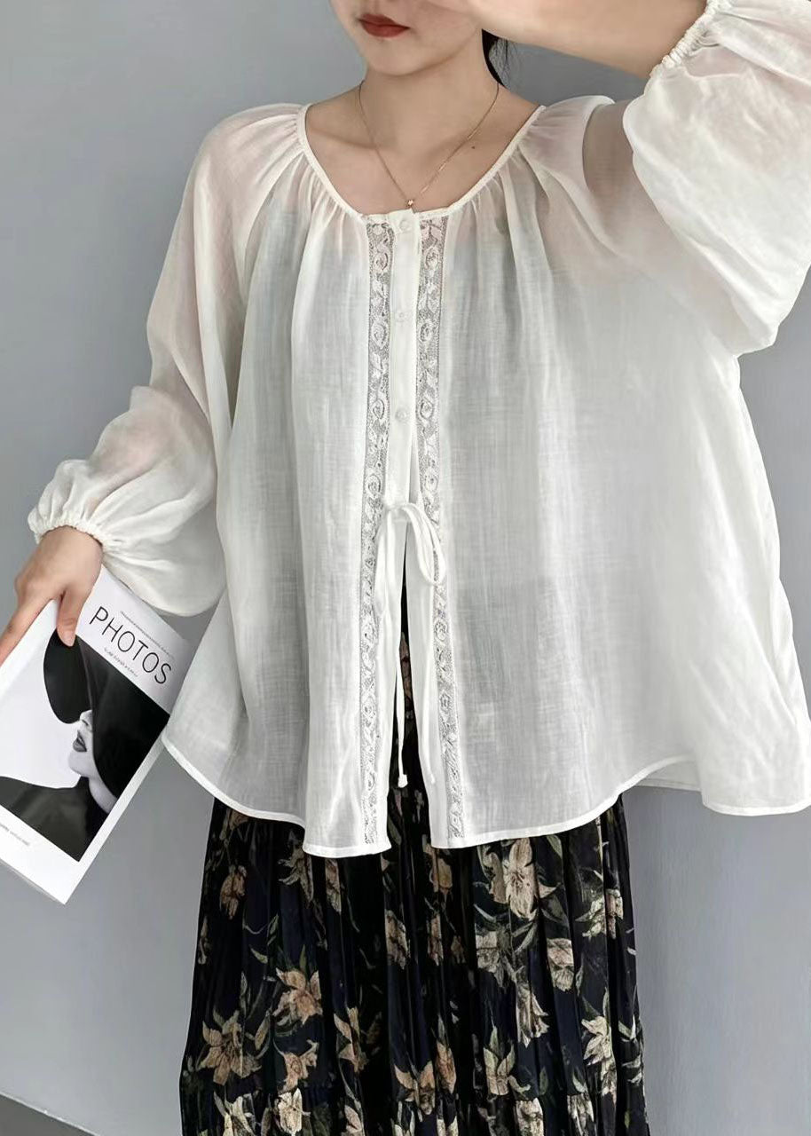 Dame Oversized Linskjorte med Snøring 1