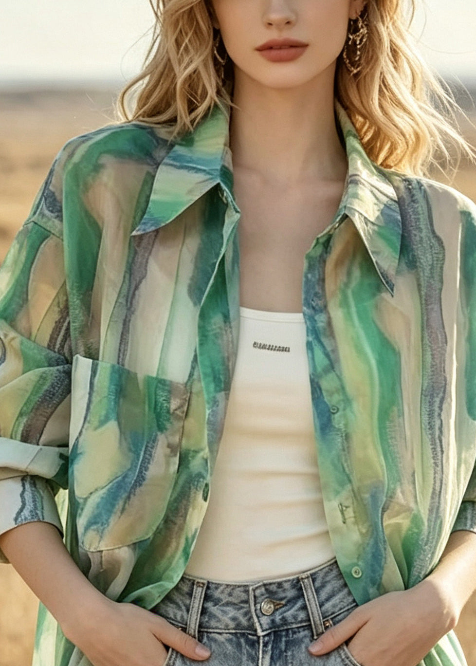 Dame Oversized Skjorte Tie Dye Stil 1