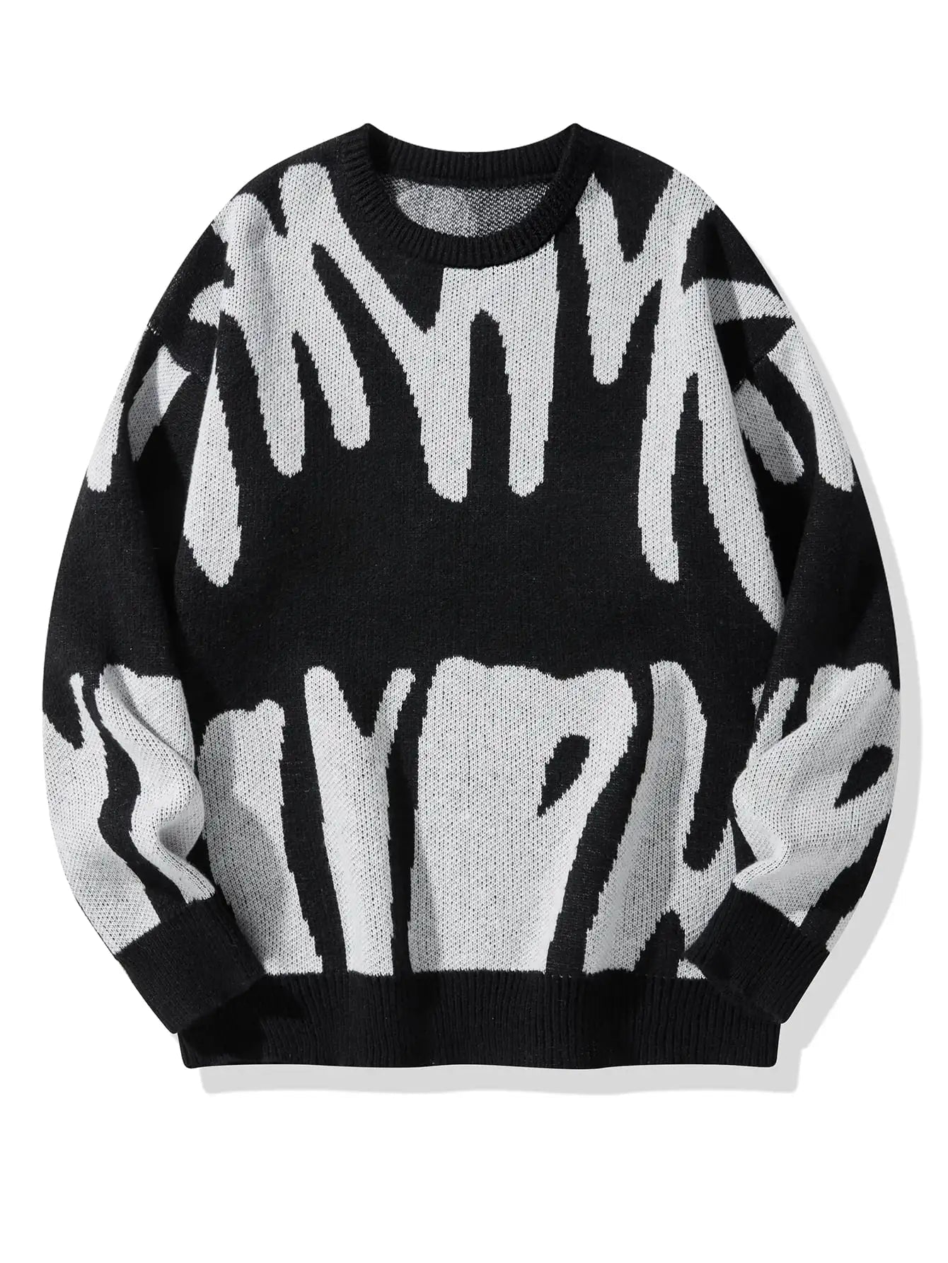 Dame Oversized Strikkegenser Abstrakt Mønster Moderne Stil 1