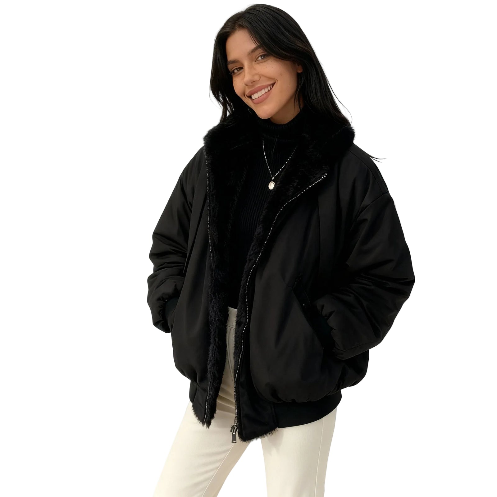 Dame Oversized Vinterjakke med Fleecefôr for Kalde Dager 0