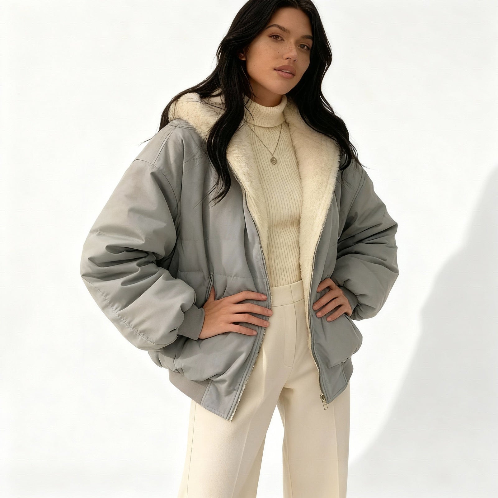 Dame Oversized Vinterjakke med Fleecefôr for Kalde Dager 2