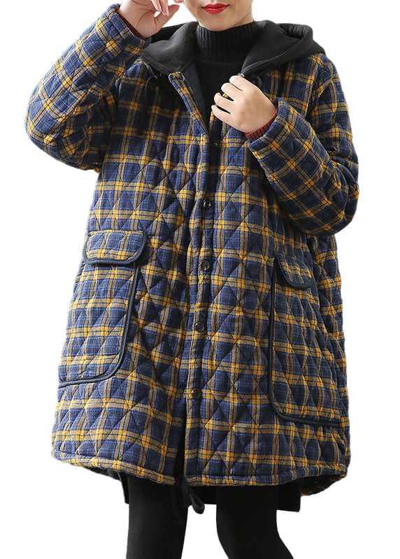 Dame Parkas med Hette og Rutete Lommer 0