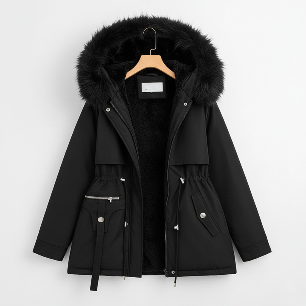 Dame Parkas med Justerbar Midje og Fuskepels Hette 4