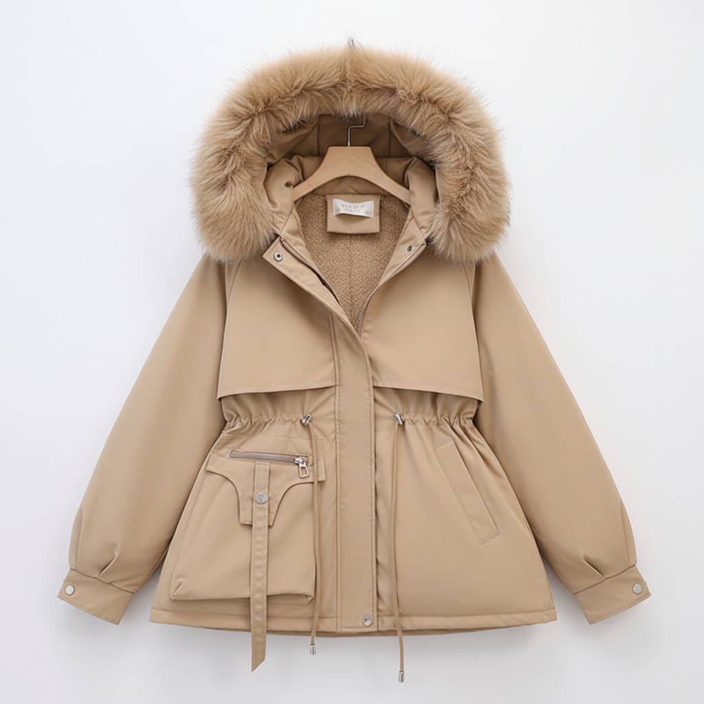 Dame Parkas med Justerbar Midje og Fuskepels Hette 5