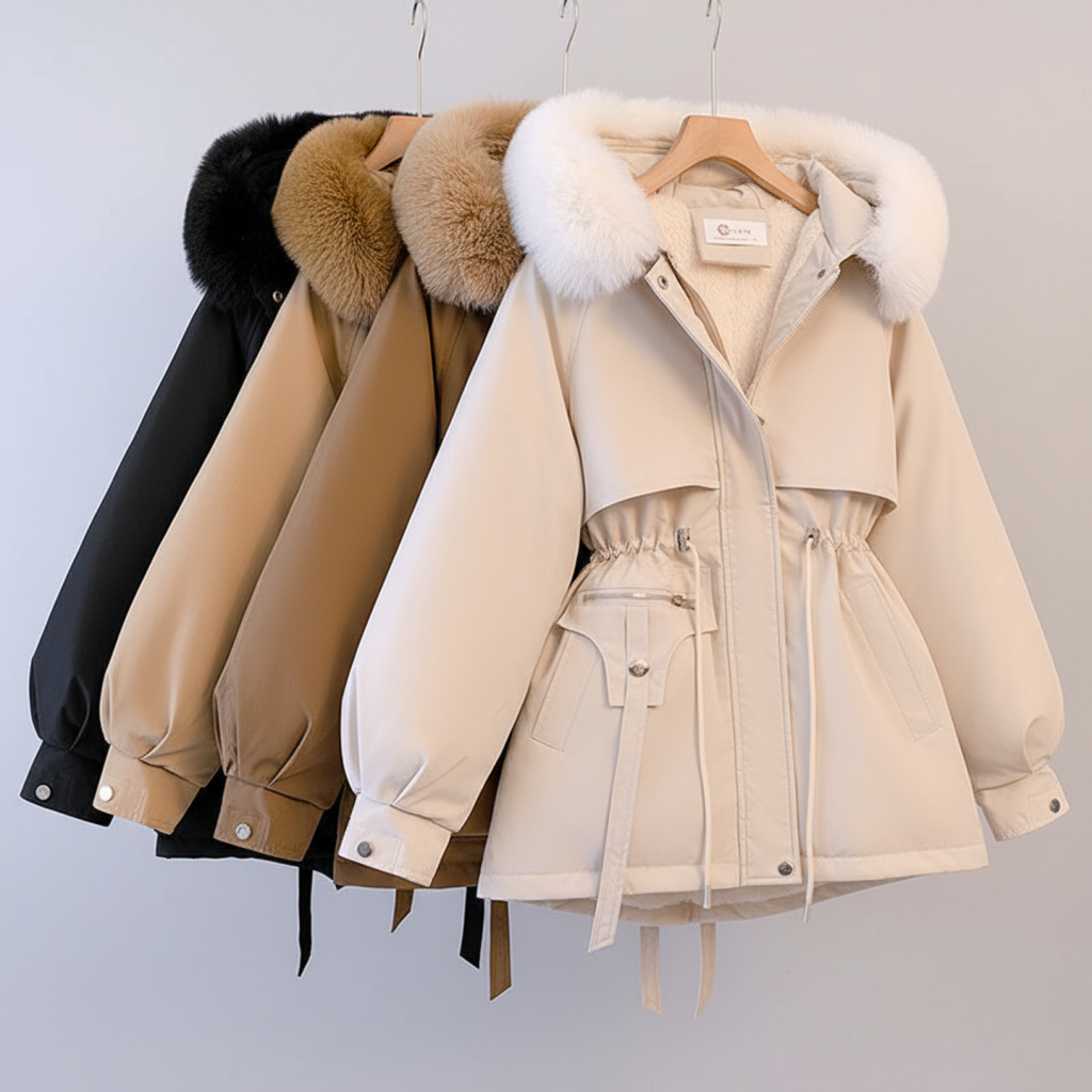 Dame Parkas med Justerbar Midje og Fuskepels Hette 7