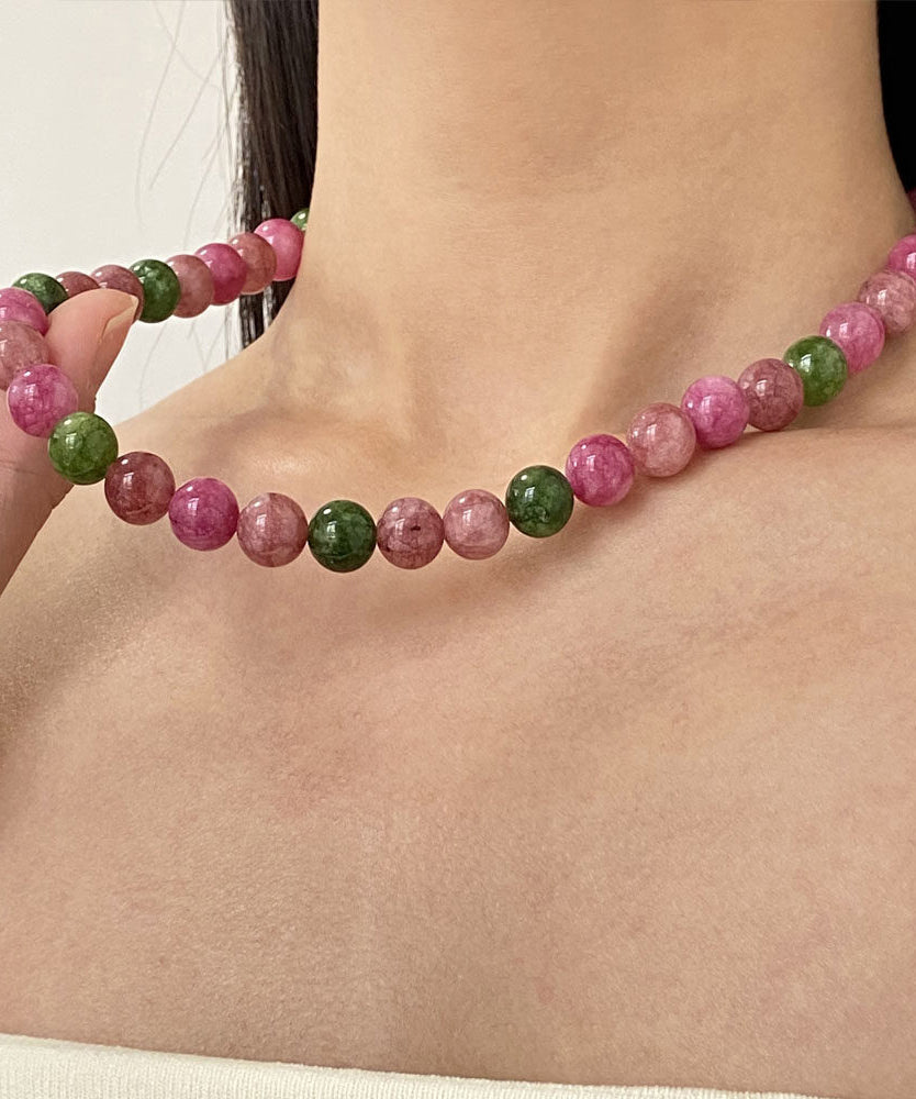 Dame Perlekjede med Regnbuefargede Agatstein i Kinesisk Stil 4