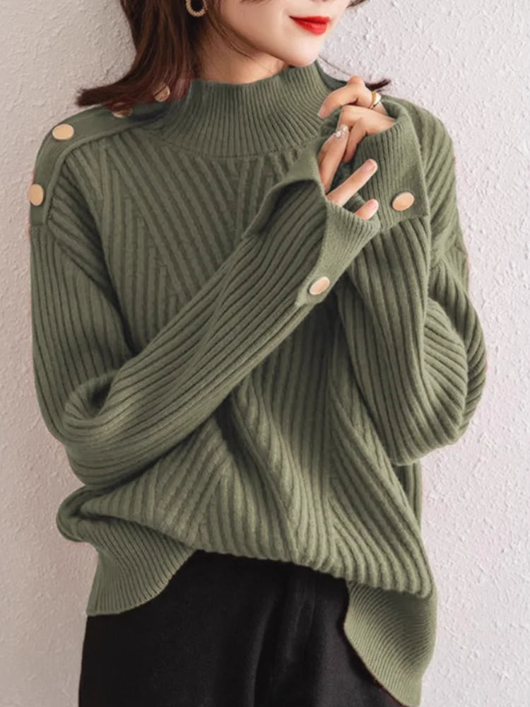 Dame Pullover Høy Hals Ribbestrikket Design 5