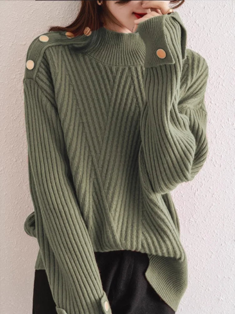 Dame Pullover Høy Hals Ribbestrikket Design 7