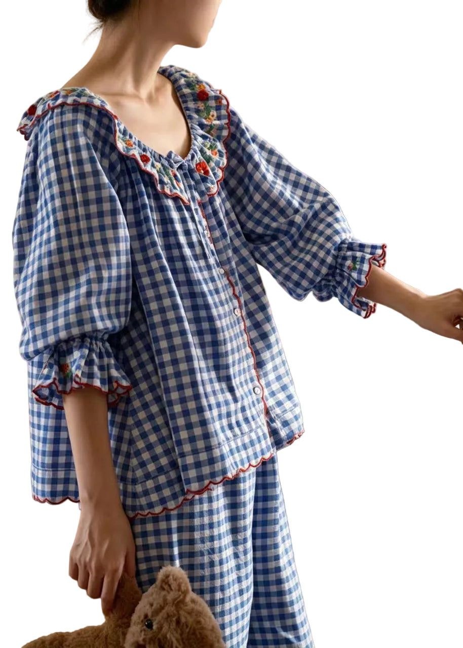 Dame Pyjamasett Langermet Vintage Rutemønster 0