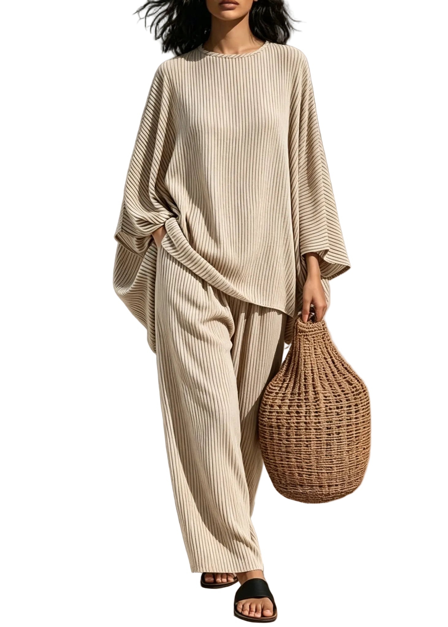 Dame Pyjamasett O-hals Stripete 0