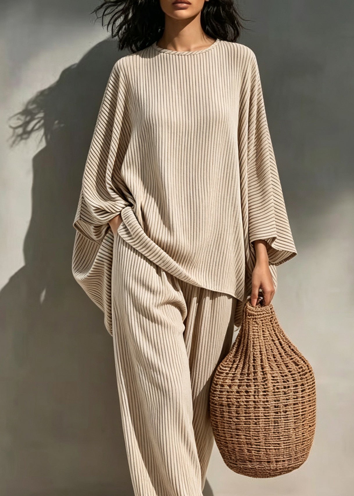 Dame Pyjamasett O-hals Stripete 1