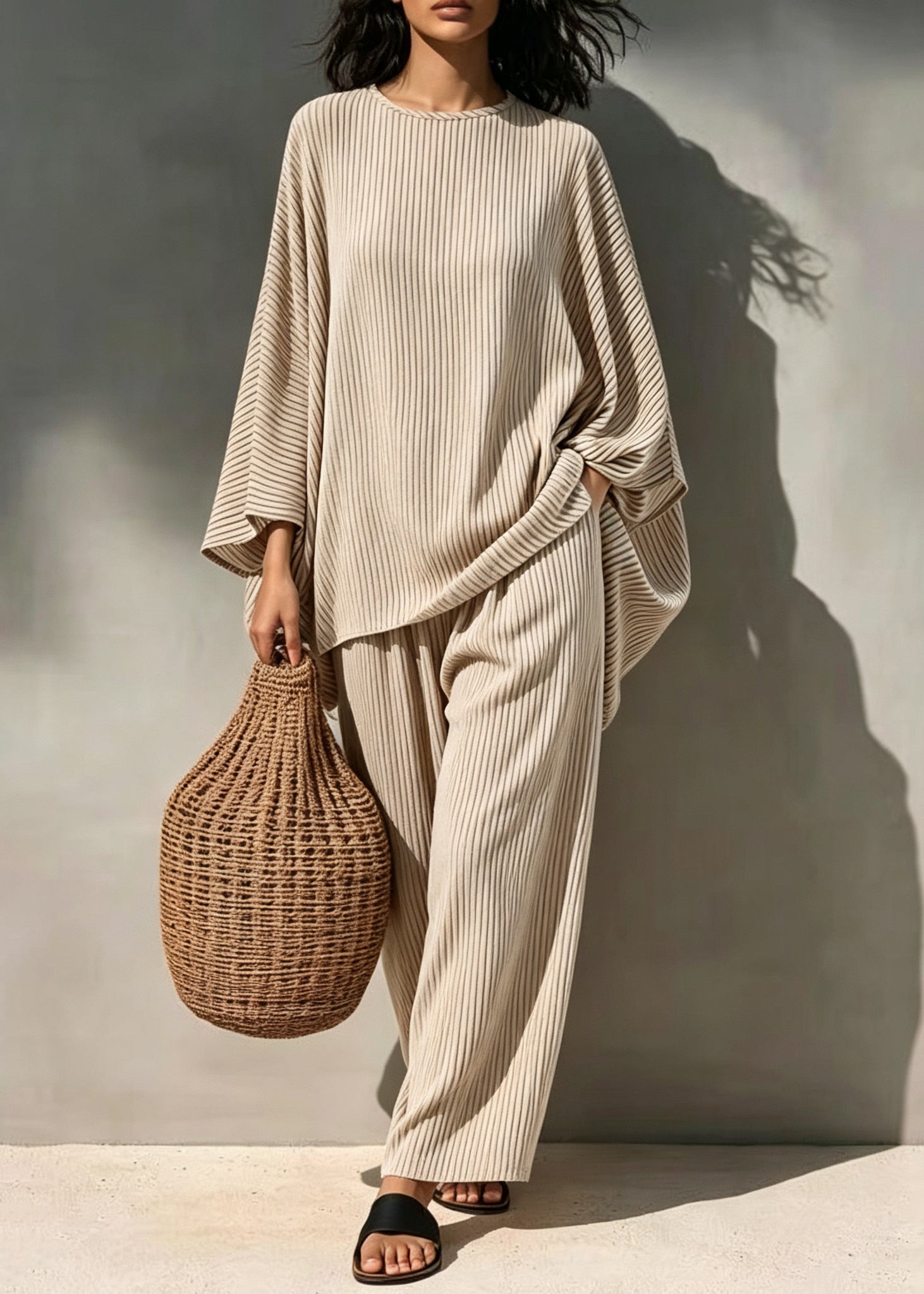 Dame Pyjamasett O-hals Stripete 2