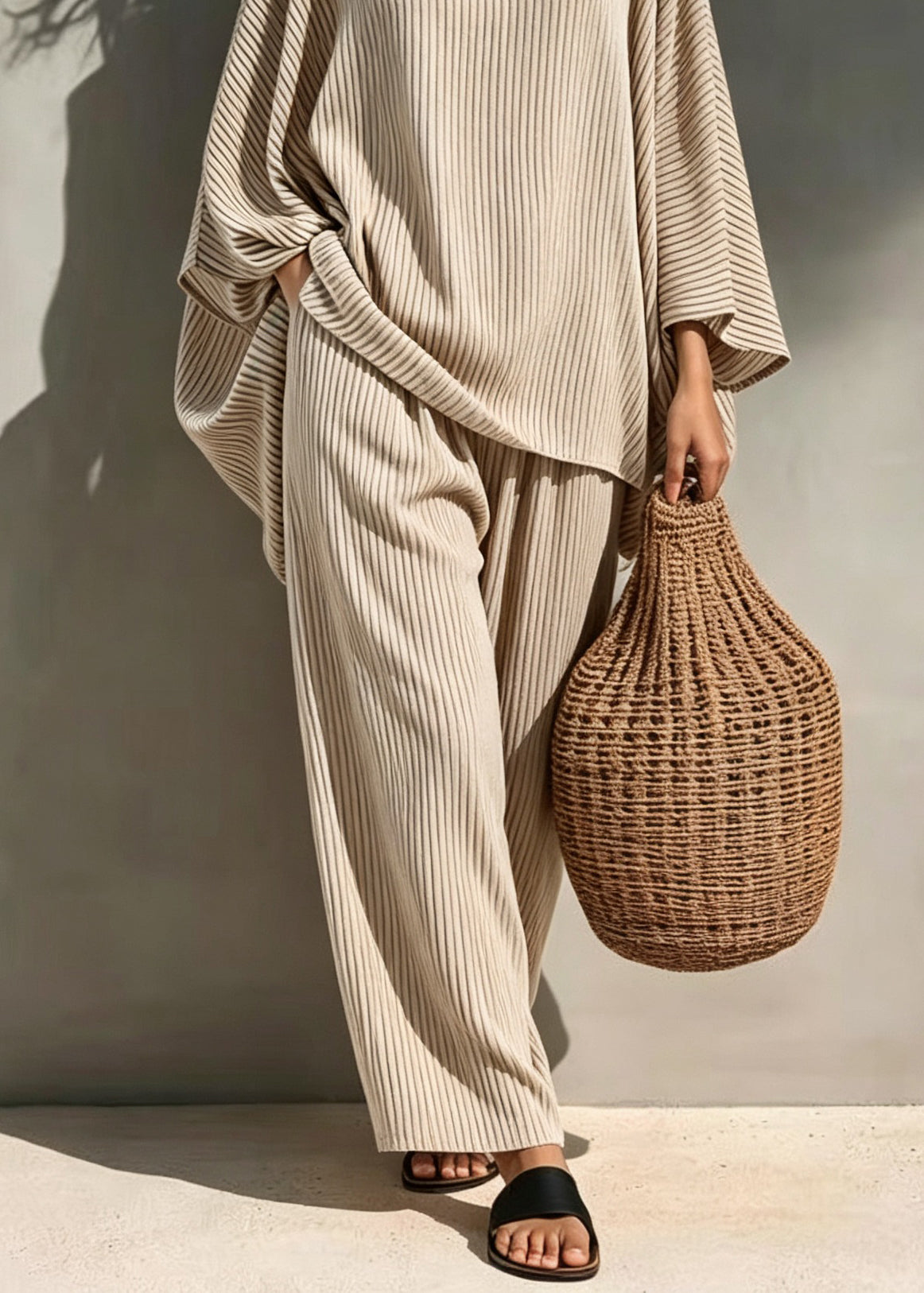 Dame Pyjamasett O-hals Stripete 3