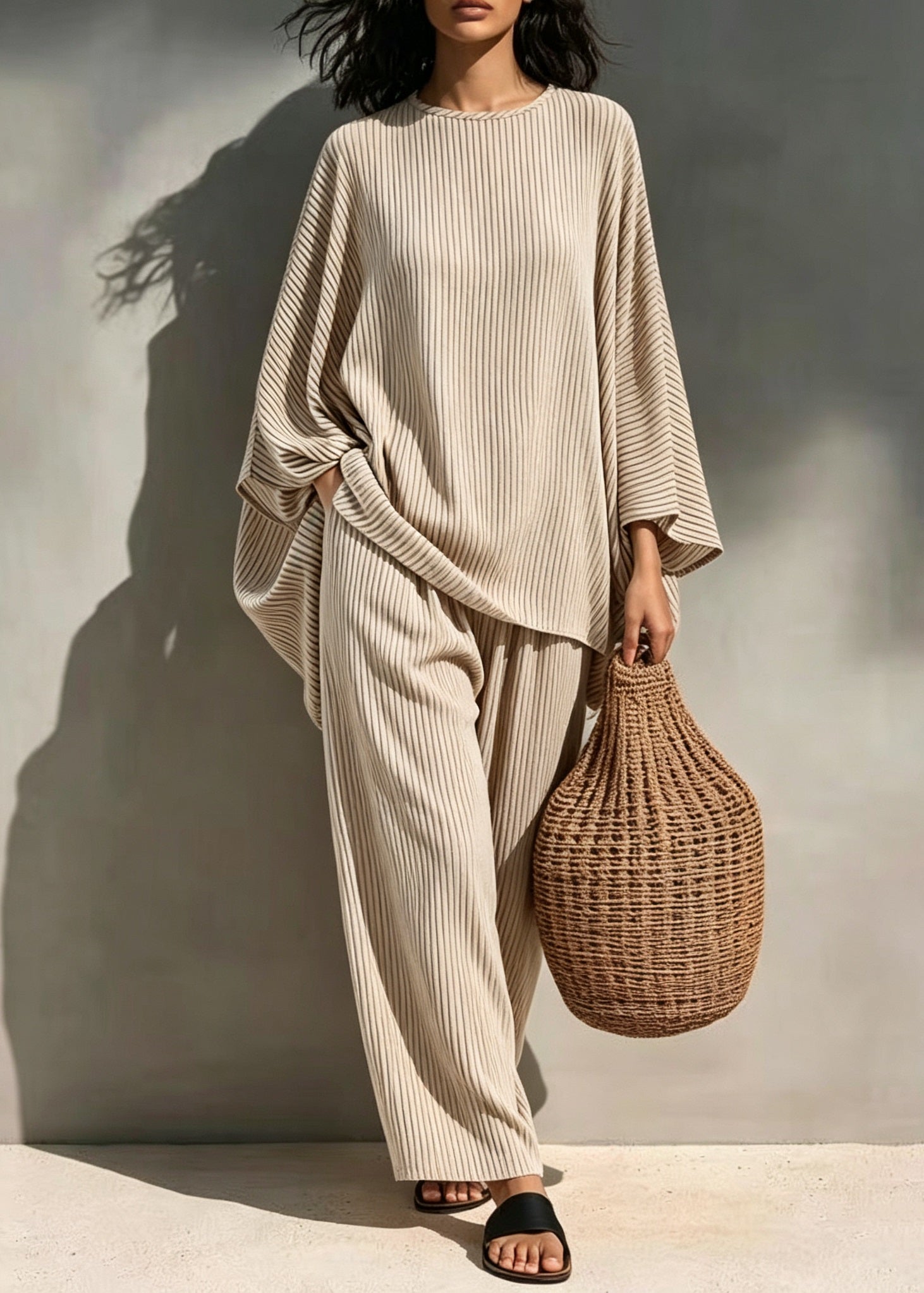 Dame Pyjamasett O-hals Stripete 4