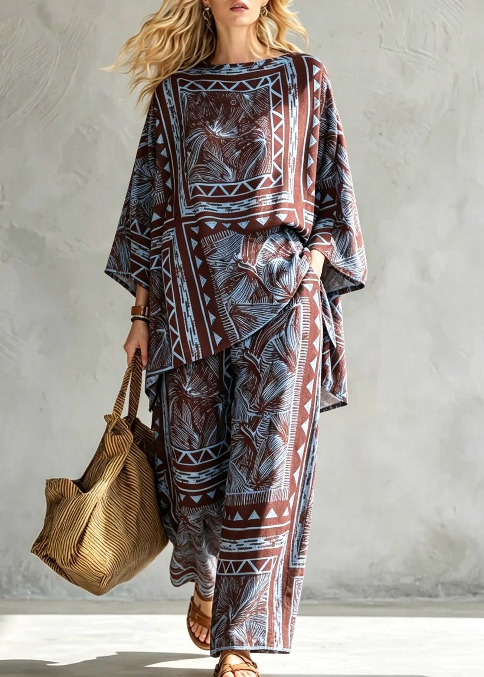 Dame Pyjamasett O-hals To-delt Sommerstil 4
