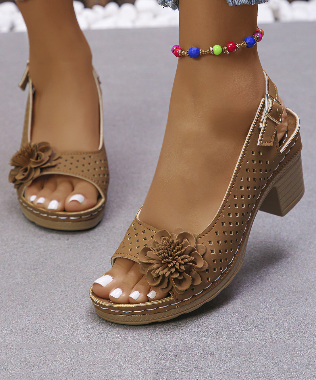 Dame Sandaler Chunky med Blomsterdesign 4