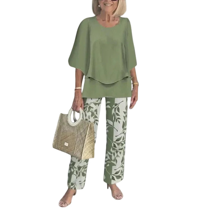 Dame Sett med Halvermet Topp og Trykte Bukser 0