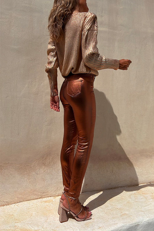Dame Skinny Legging Bukser Metallisk Stil 4
