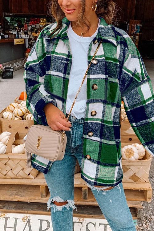 Dame Skjortefrakk Med Drop Shoulder Rutete Uformell Stil 4