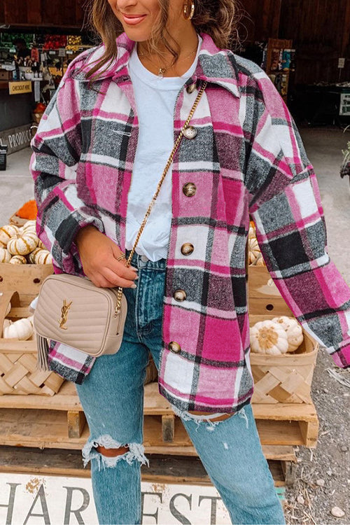 Dame Skjortefrakk Med Drop Shoulder Rutete Uformell Stil 5