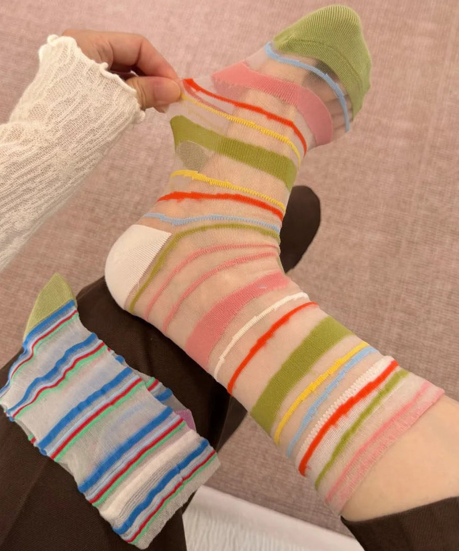 Dame Sokker Colorblock Gjennomsiktig Mesh Midt på leggen 3