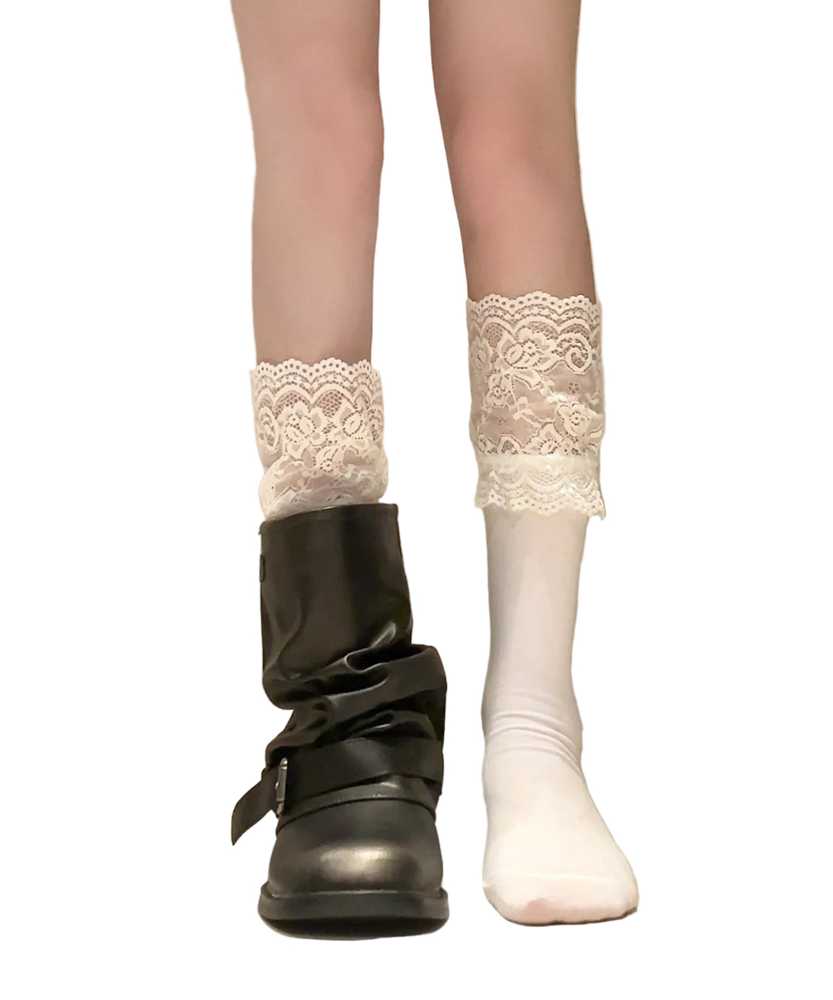 Dame Sokker Over Kalven Med Blonder Patchwork 0