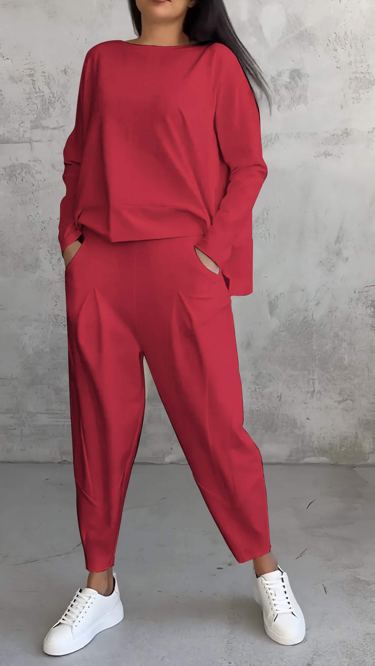 Dame Sommer Set Langermet Topp og Bukser Myk Stoff 6