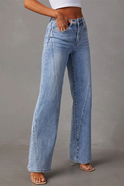 Dame Straight Leg Jeans med Slitte Detaljer 1