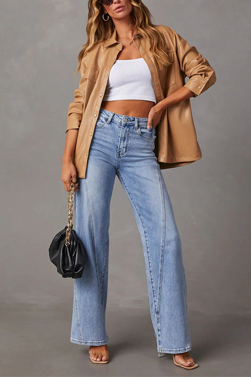 Dame Straight Leg Jeans med Slitte Detaljer 3