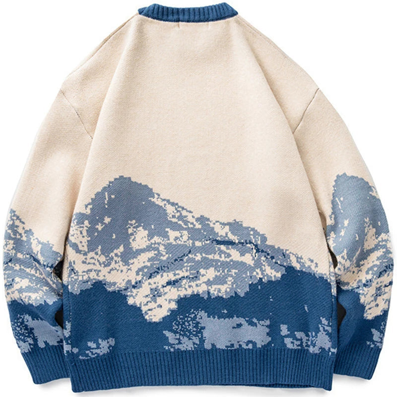 Dame Strikka Genser Oversize Med Unikt Fjellandskapsdesign 1