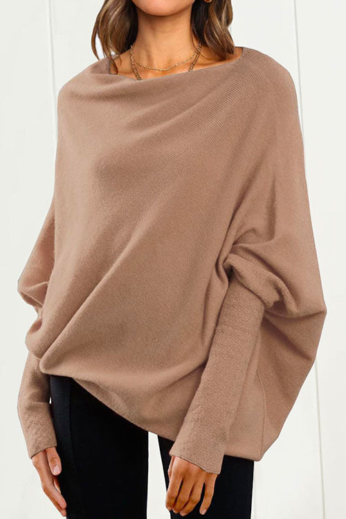 Dame Strikkegenser med Batwing-Ermer Moderne Avslappet Stil 0