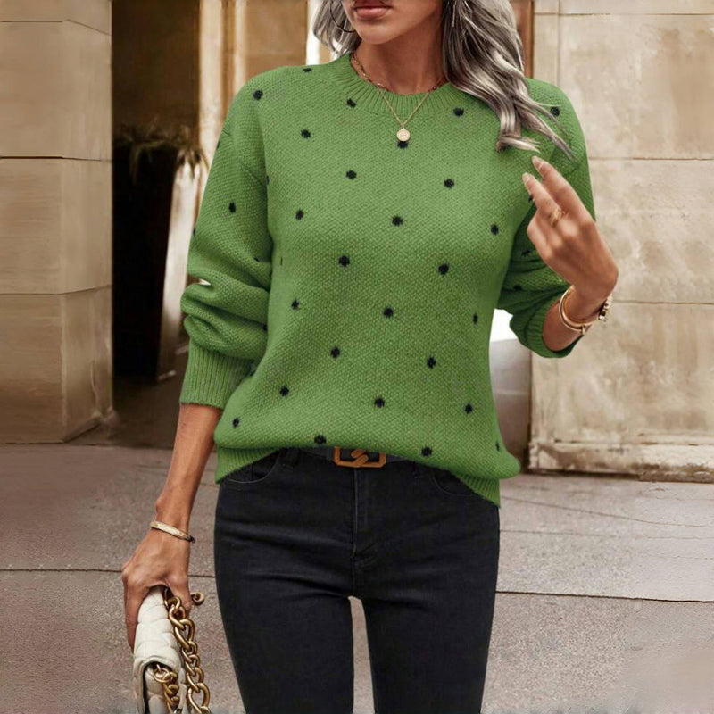 Dame Strikkegenser med Prikkete Design 5