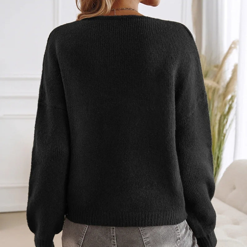 Dame Strikkegenser med Snøredetaljer Boho-Inspirert 6