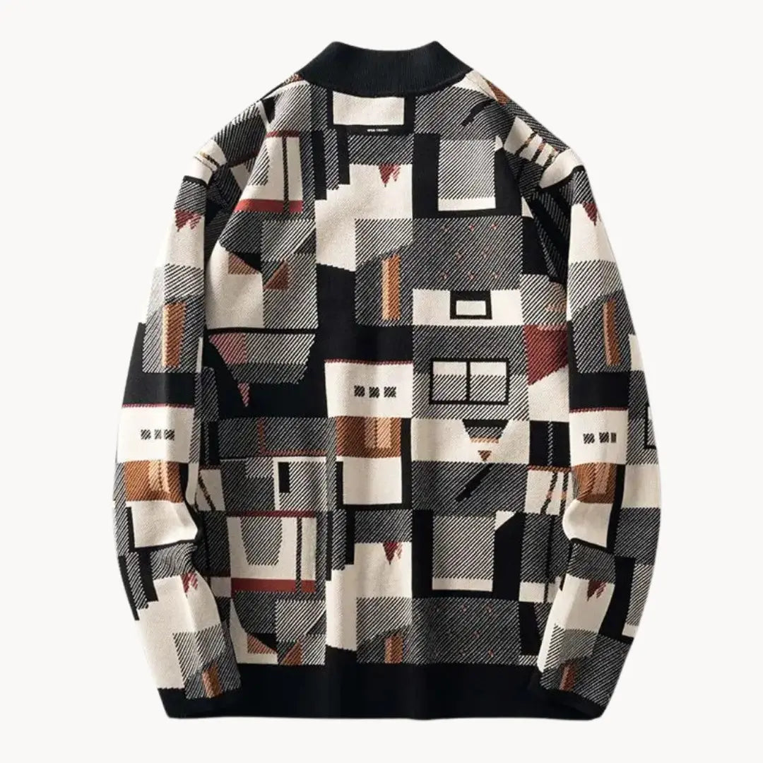 Dame Strikket Cardigan Med Abstrakt Mønster Moderne Stil 2