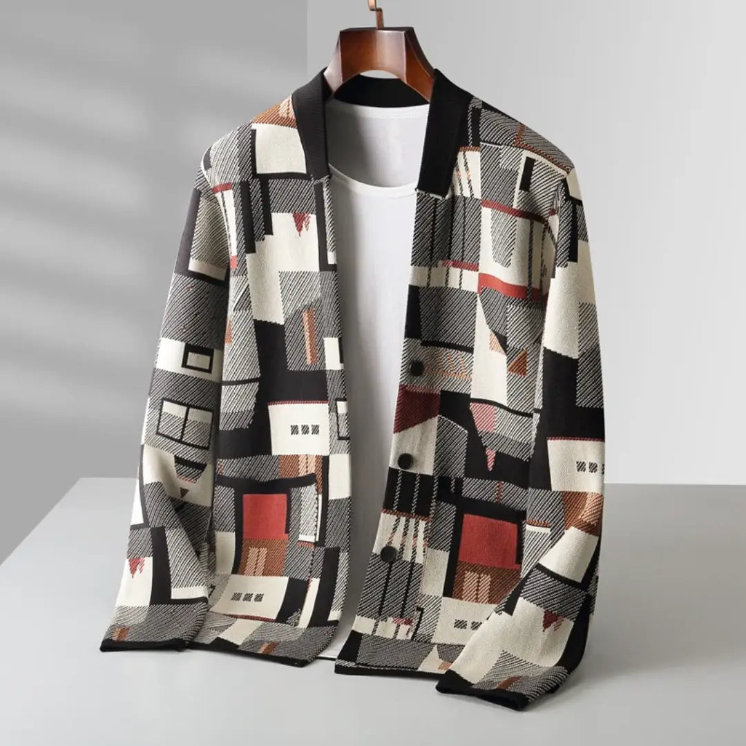 Dame Strikket Cardigan Med Abstrakt Mønster Moderne Stil 3
