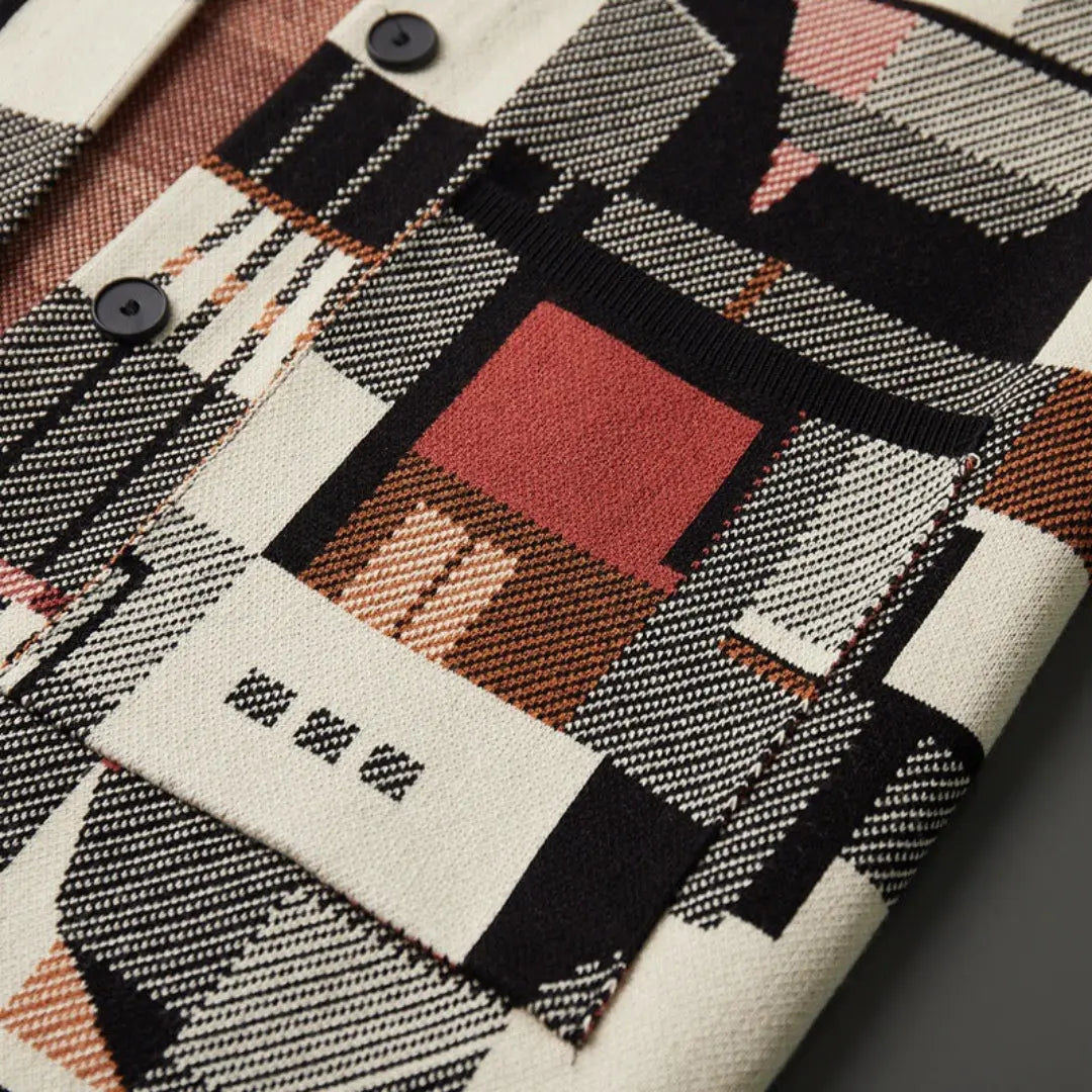 Dame Strikket Cardigan Med Abstrakt Mønster Moderne Stil 7