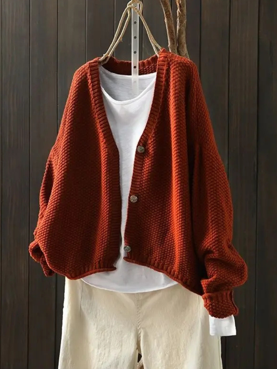 Dame Strikket Cardigan Med V-hals 2